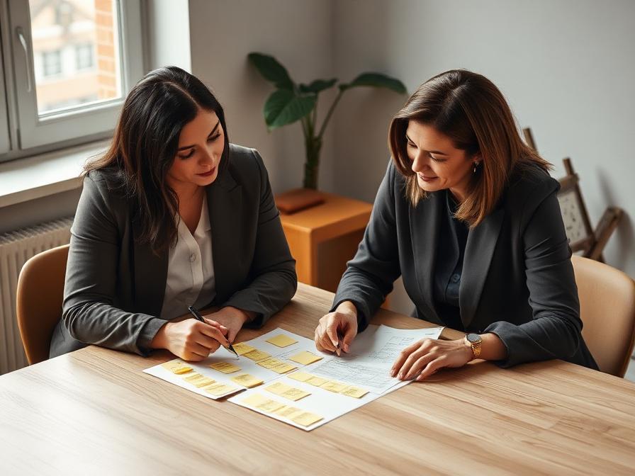 Two leaders mapping out strategy together at a table