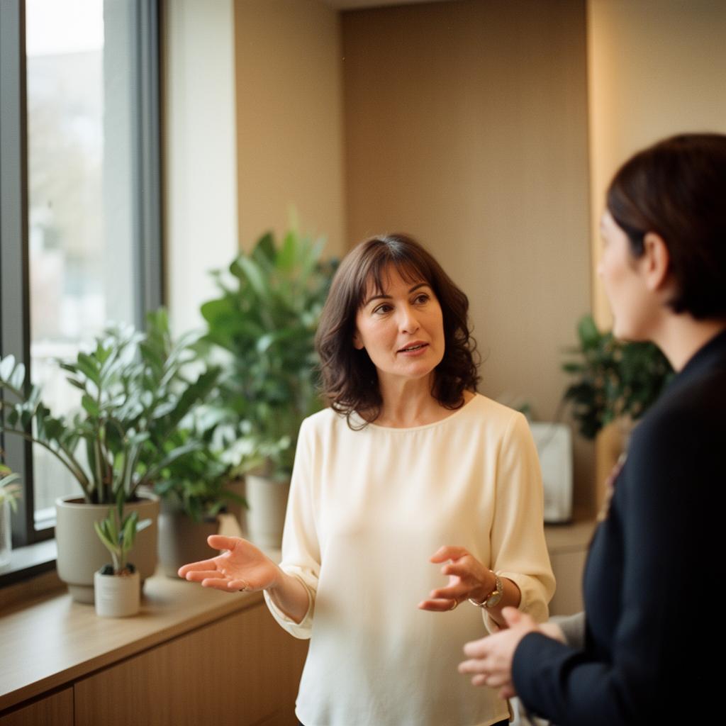 Clinic founder in conversation with a colleague